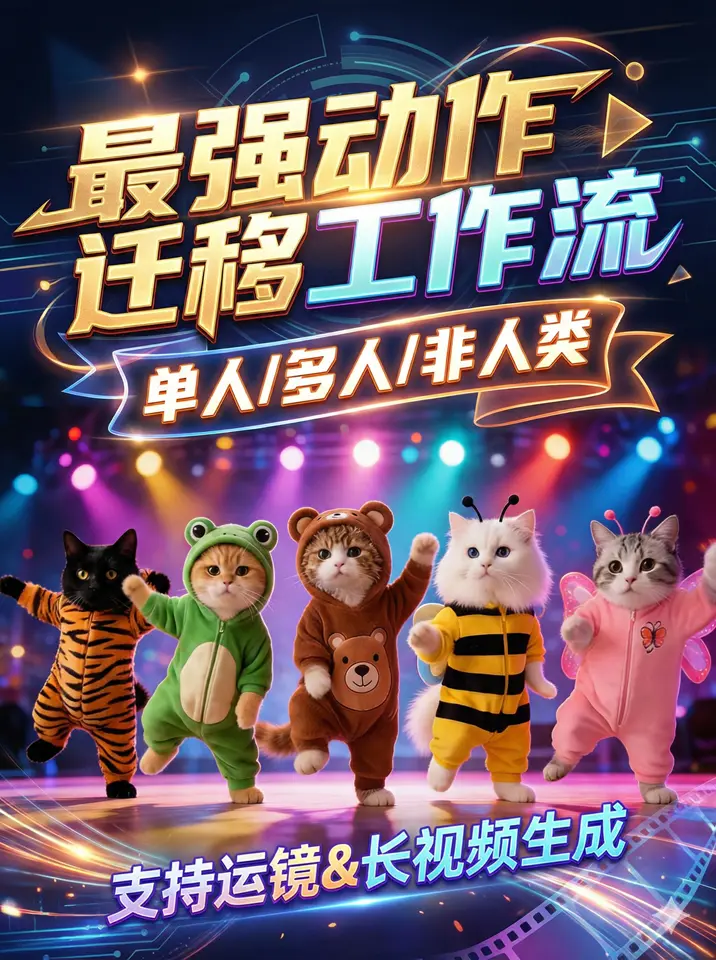 scail视频动作迁移，单人_多人_非人类，支持运镜_长视频